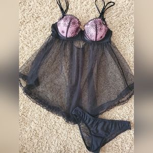 Victoria Secret 34B Black Lingerie Set